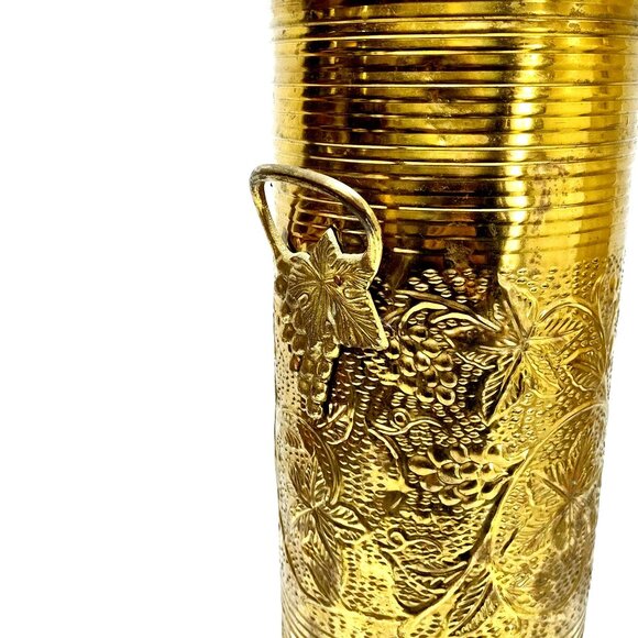 Umbrella Cane Brass Stand Grape Handle Detail Hand Hammered Reverse Floral Vinta - Picture 7 of 12